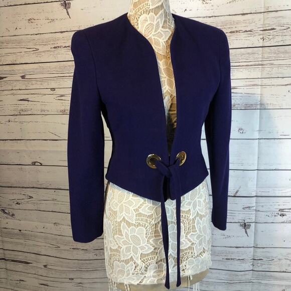 American Vintage fitted purple wool blazer gold accent open front size 4 - Picture 4 of 12